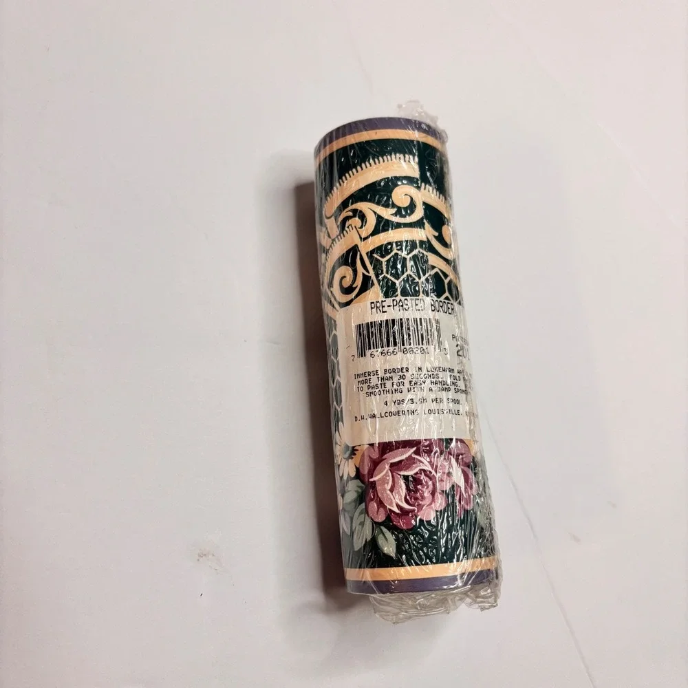 Grandma core Cottage  Vintage Pre-Pasted Wallpaper Border Floral Green Gold  4yd
